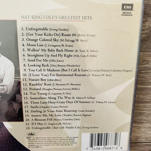 Nat King Cole: The Greatest Hits (CD 1994 Capital Records) Jazz - Picture 3 of 10
